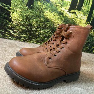 Streetwear Society Brown Faux Leather Lace-Up Boots